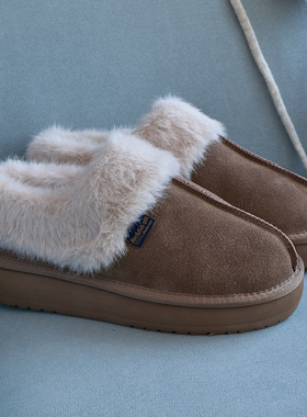 RockfishWeatherwear毛毛鞋一脚蹬保暖加绒穆勒鞋厚底女鞋