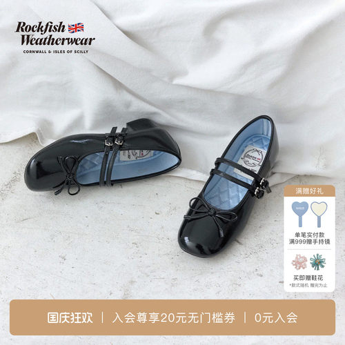 方头双带低跟蝴蝶结玛丽珍鞋