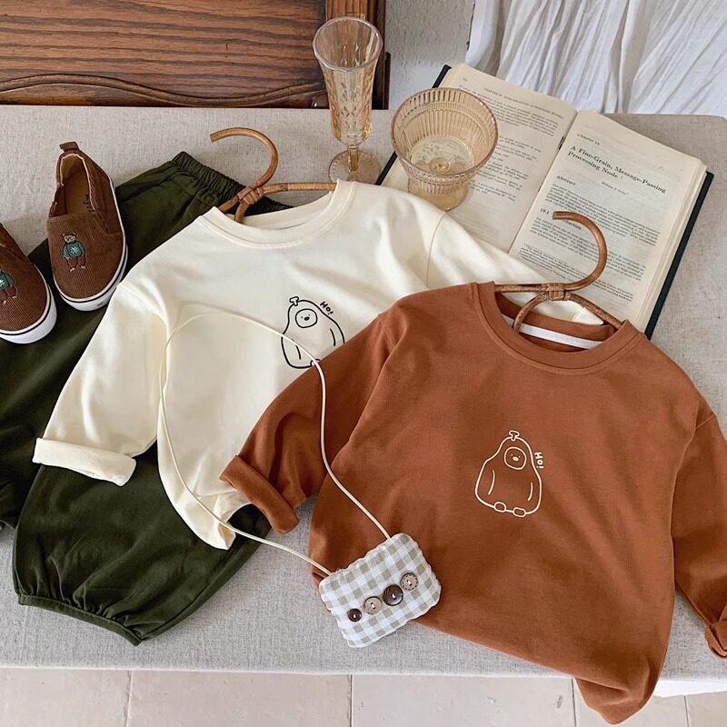 春季纯棉男童女童长袖T恤小童儿童宝宝洋气印花卡通休闲打底春装