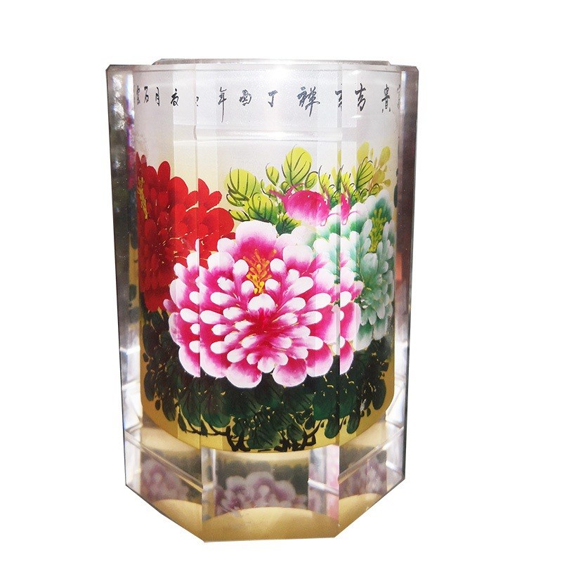 内画笔筒 水晶笔筒可实用富贵牡丹竹墨马办公桌摆件工艺品礼品