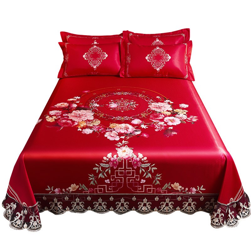 2024夏季新款数码印花蕾丝花边床单软凉席三件套空调席