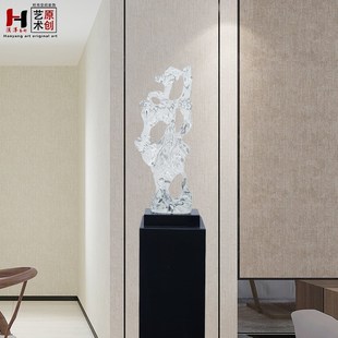现代家居客厅玄关落地摆件透明树脂横向太湖石摆件别墅装饰艺术品