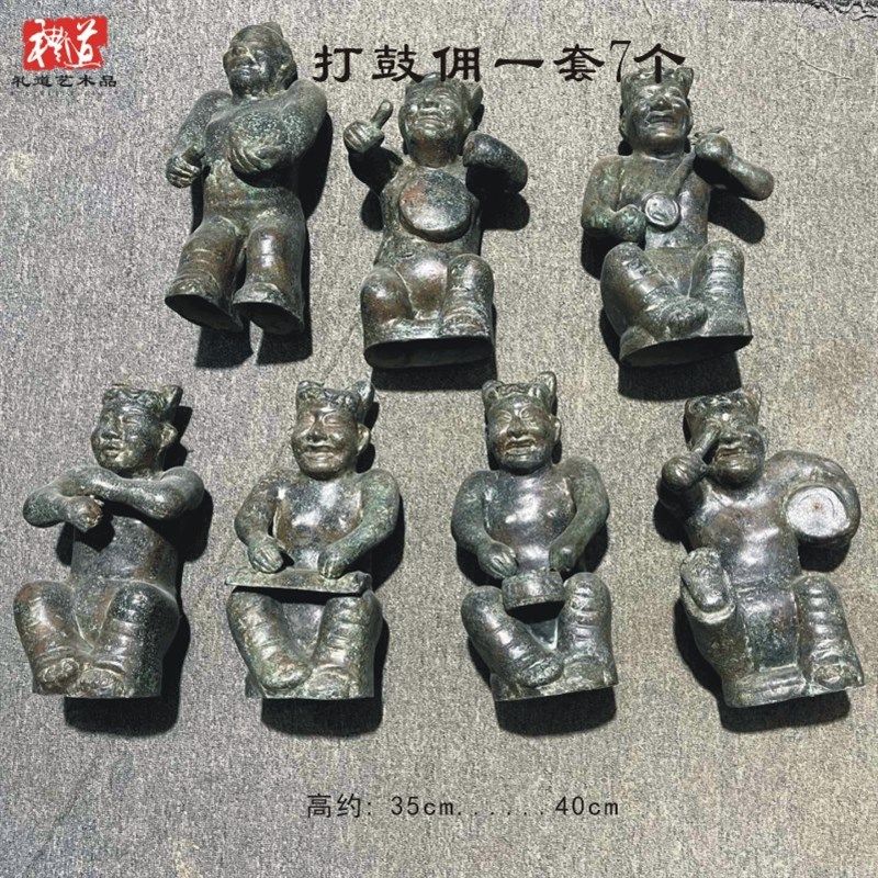 仿古青铜器乐器西南巴蜀少数民族铜鼓蛙型双面虎作鸟架鼓錞于摆件