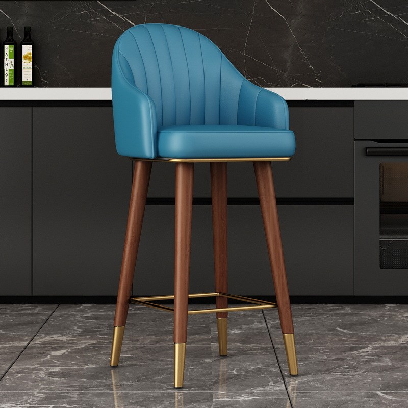 新中式吧台椅家用高脚凳子前台收银靠背椅酒吧椅子65/75cm铁艺椅