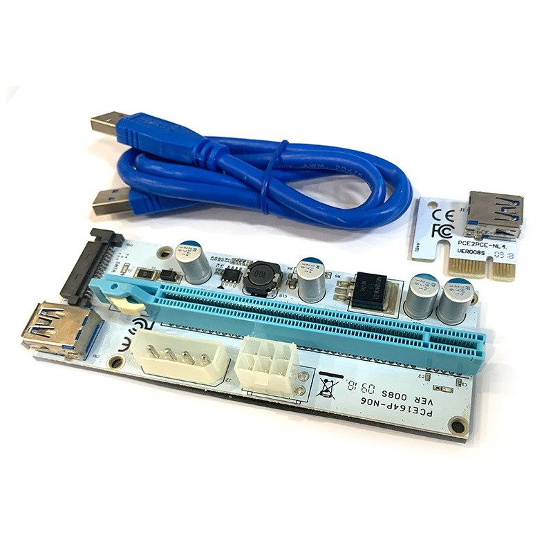 PCI-E 1X转16X显卡转接卡+6PIN扩展卡PCIE延长线VER 008S
