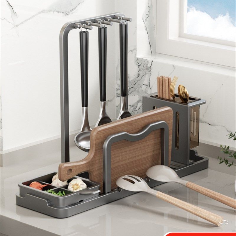 锅盖架子壁挂免打孔厨房置物架多功能放置器放砧板菜板收纳锅铲架