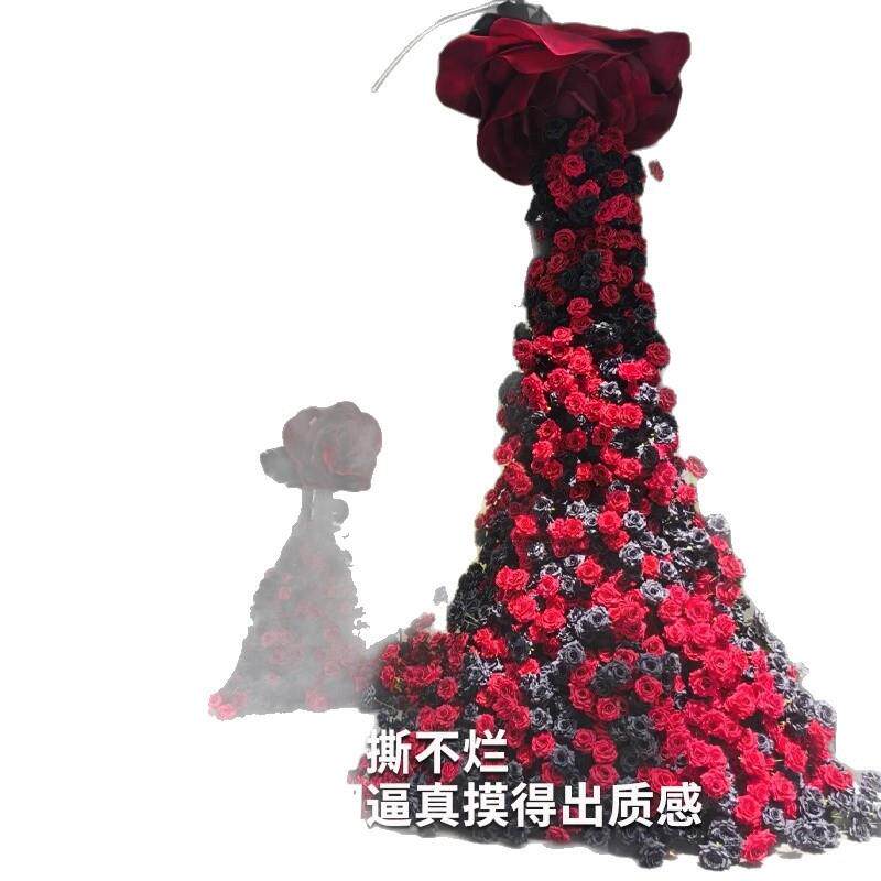 仿真玫瑰花瀑布弗洛伊德玫瑰高级感商场布置网红花墙打卡婚庆直销