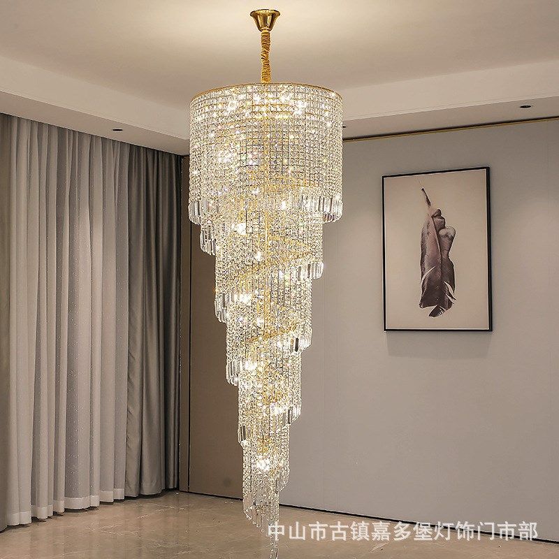豪华大气楼梯大吊灯长吊灯旋转别墅复式楼水晶灯奢华大气客厅吊灯