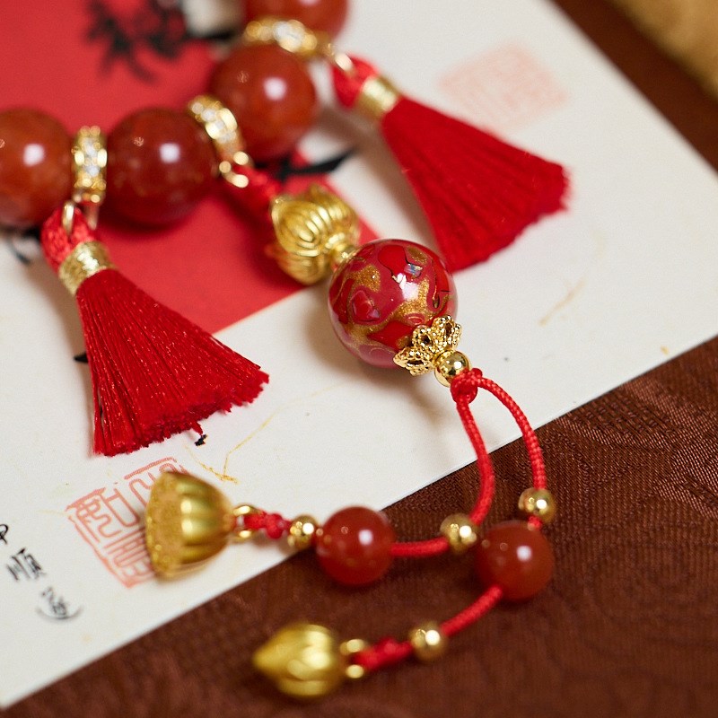 新中式文创哪吒敖丙红玛瑙手机链红蓝CP大漆设计款包挂挂件