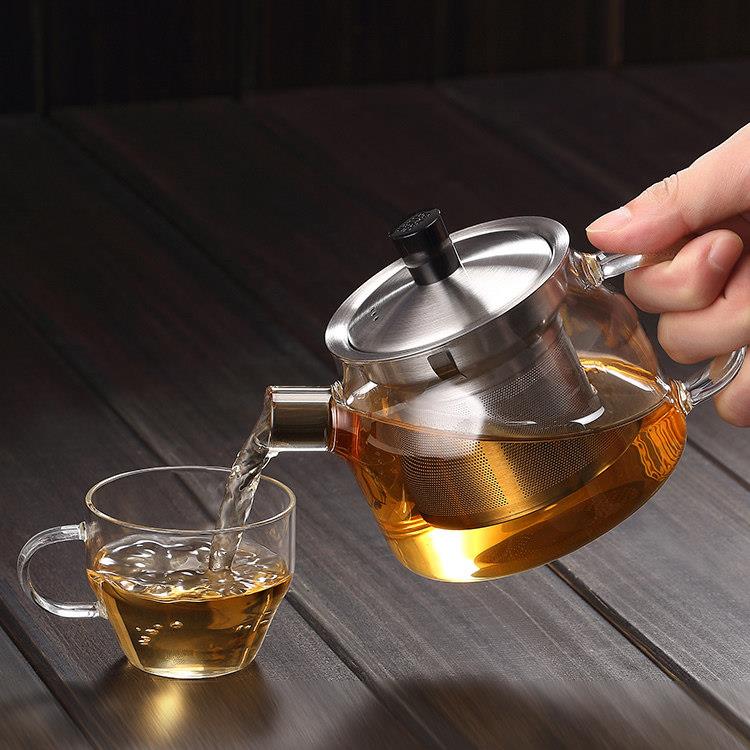 尚明玻璃小茶壶加厚耐热功夫茶具不锈钢内胆过滤普洱茶泡茶壶家用