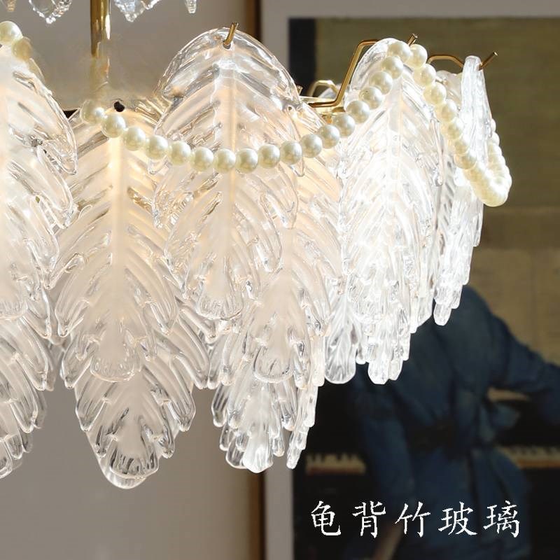 法式贝壳玻璃吊灯 复古美式轻奢餐厅卧室客厅珍珠水晶灯具