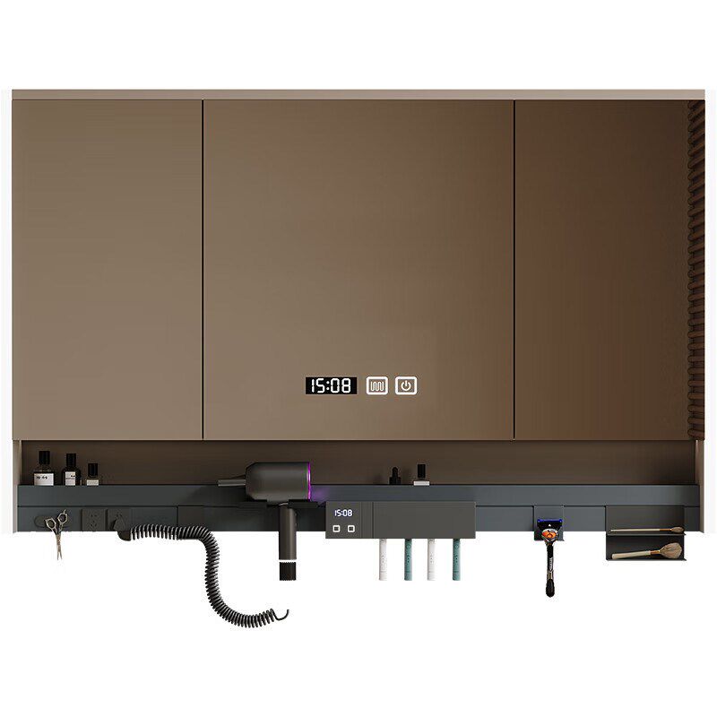 智能浴室镜柜多功能带灯插座卫生间单独电吹风机架收纳挂墙式镜子