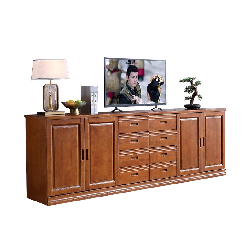 中式实木电视柜2.4米2.8米3.6米加高80cm客厅影视柜长储物背景柜
