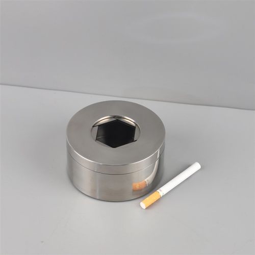现代简约不锈钢旋转式带盖防飞大烟灰缸客厅公司办公室家居装饰品