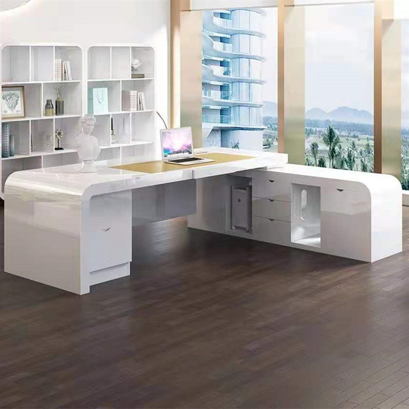 白色烤漆办公家具简约现代老板桌现代经理办公桌创意总裁桌椅组合