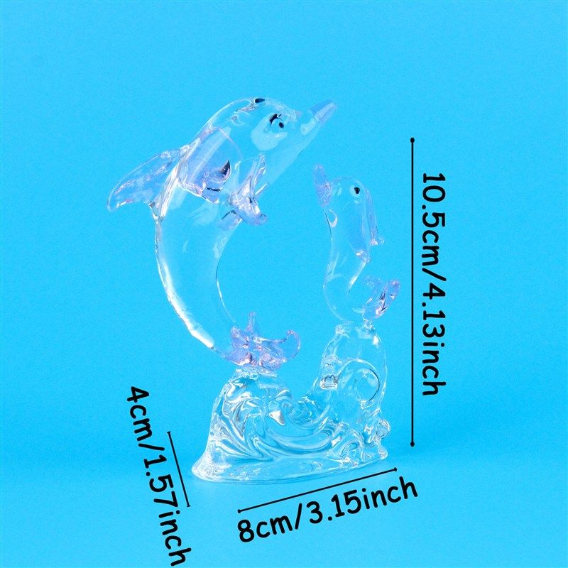 蓝粉海豚水晶工艺品海洋双子海豚客厅卧室简约风格摆件跨境畅销