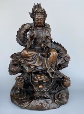 纯铜五子观音摆件南海自在观音骑龙观音客厅O办公室工艺品供奉摆