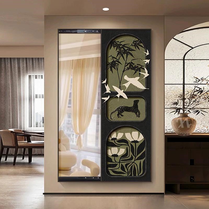 2025新款装饰画中古风全身穿衣镜推拉H客厅穿衣镜全身隐藏式高级