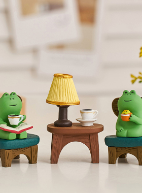 创意青蛙喝咖啡摆件可爱治癒系办B公室工位桌面家居装饰品生日礼