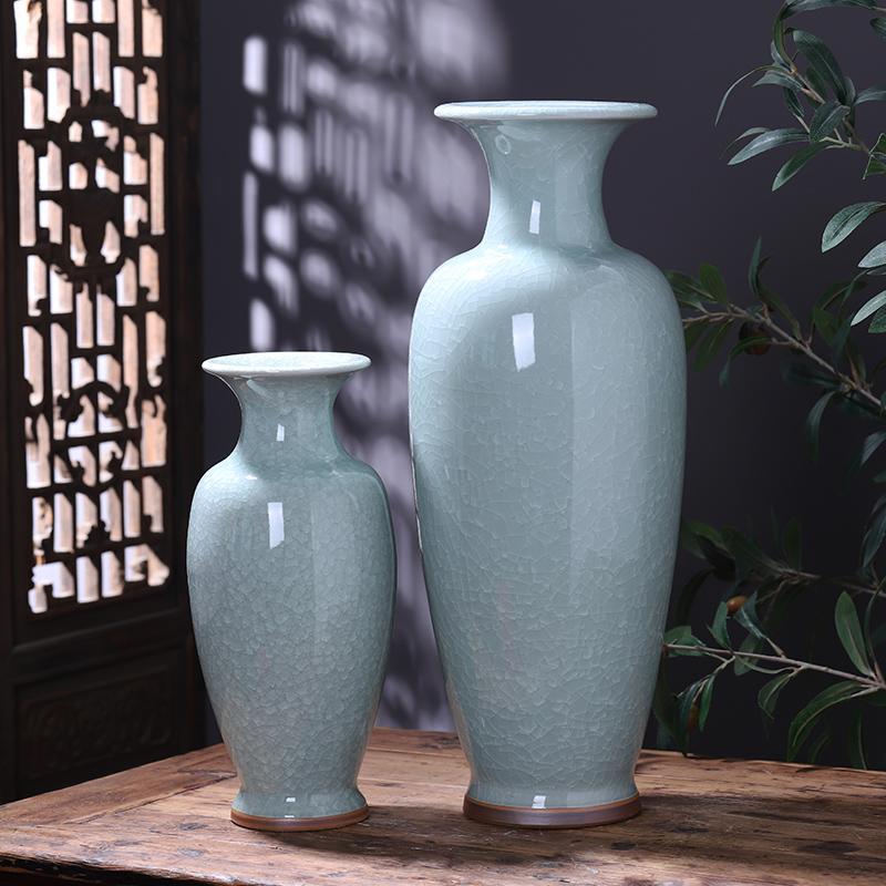 仿古钧瓷落地大中式花瓶观音瓶客厅插花裂纹N釉瓷器家居装饰品摆