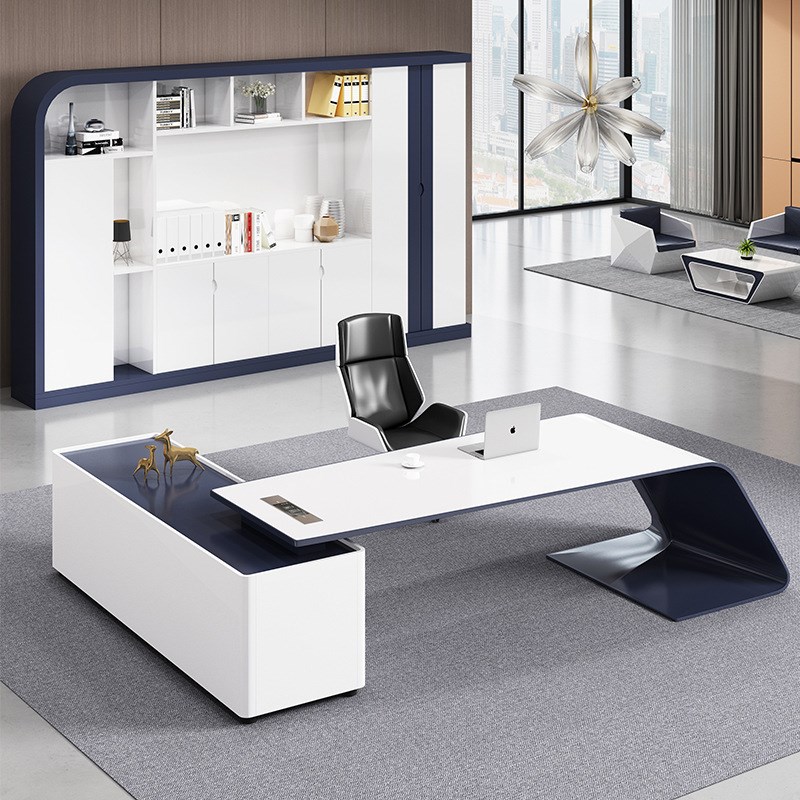 贤闽经理办公桌白色烤漆老板桌现代简约大班台主管桌椅办公家具