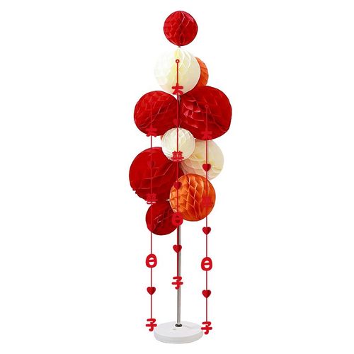 蜂窝球立柱结婚礼婚房布置套装新房客厅房间喜字挂饰灯笼拉花装饰