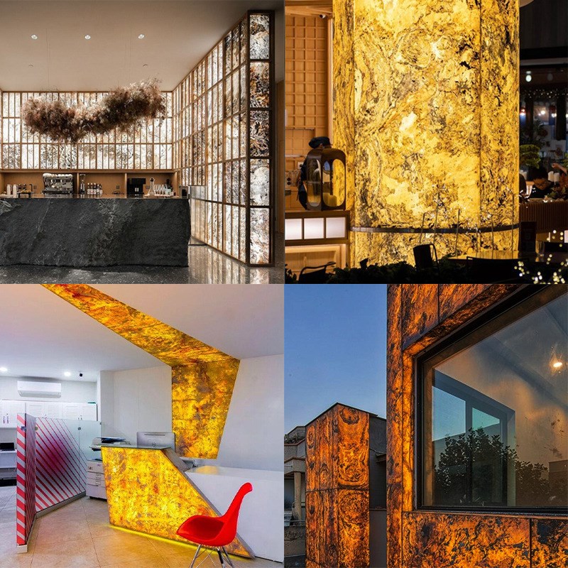 超薄透光石材石皮天然透光柔性可弯曲石材透光板酒店背景墙装饰