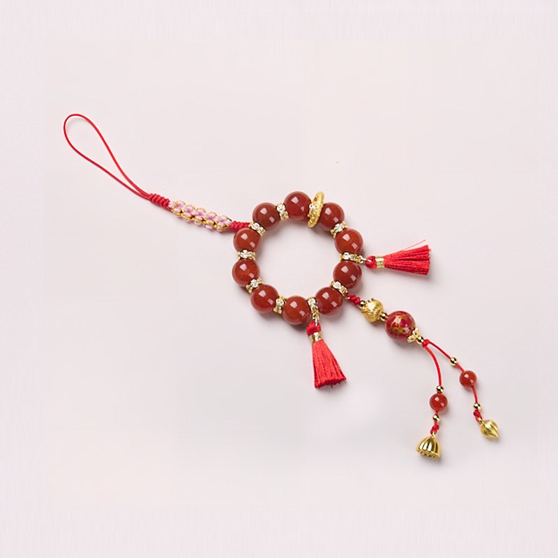 新中式文创哪吒敖丙红玛瑙手机链红蓝CP大漆设计款包挂挂件