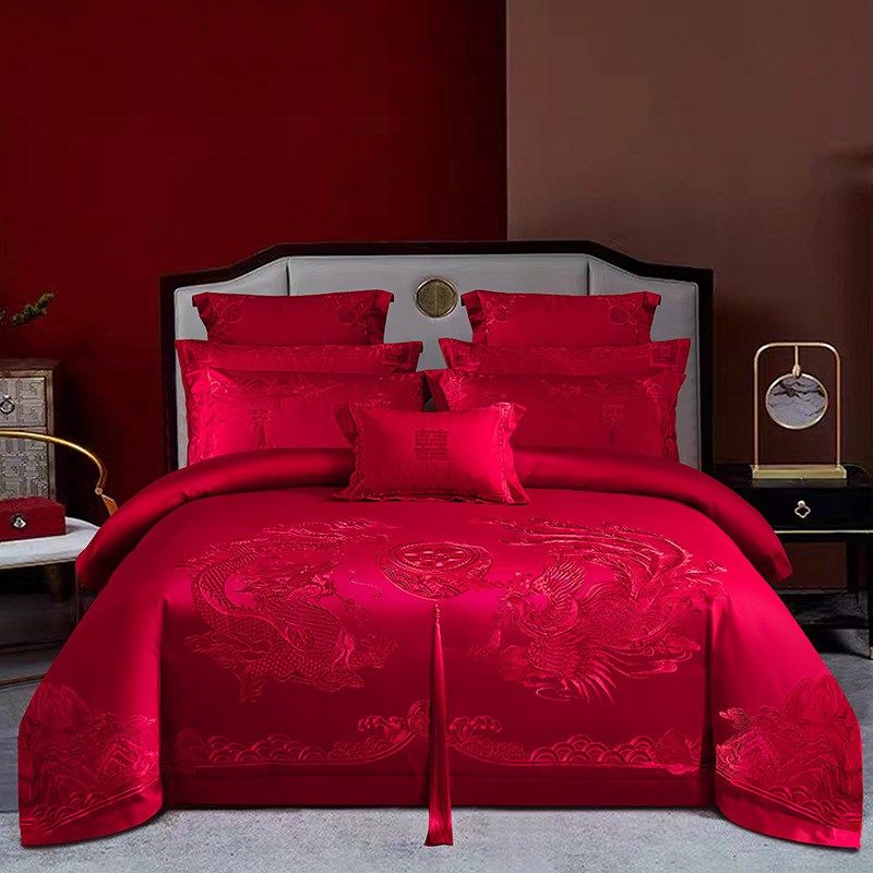长绒棉140支婚庆四件套中式刺绣婚庆多件套高端婚庆龙凤刺绣套件