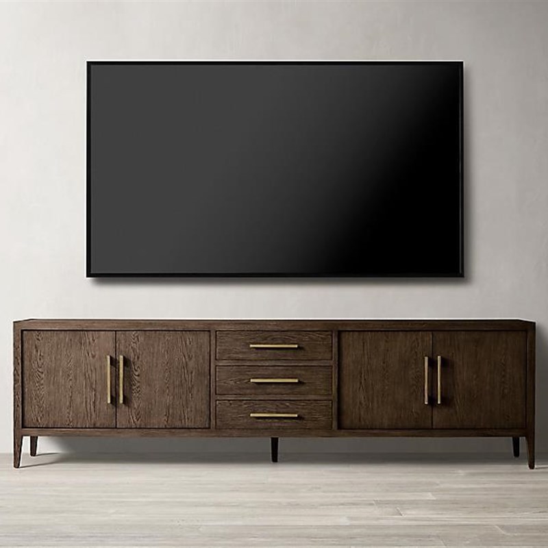 RH美式乡村出口带抽屉的法式现代面板 4门客厅橡木实木储物电视柜