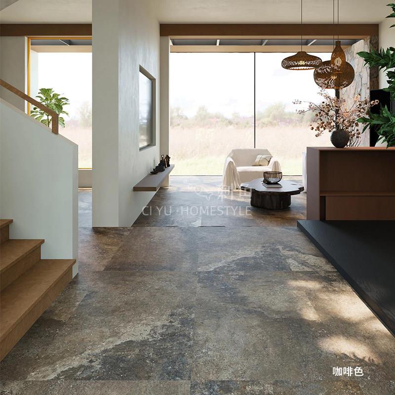 咖啡棕色侘寂彷古地砖砂岩陶土哑光瓷砖600x1200客厅民宿防滑彷古