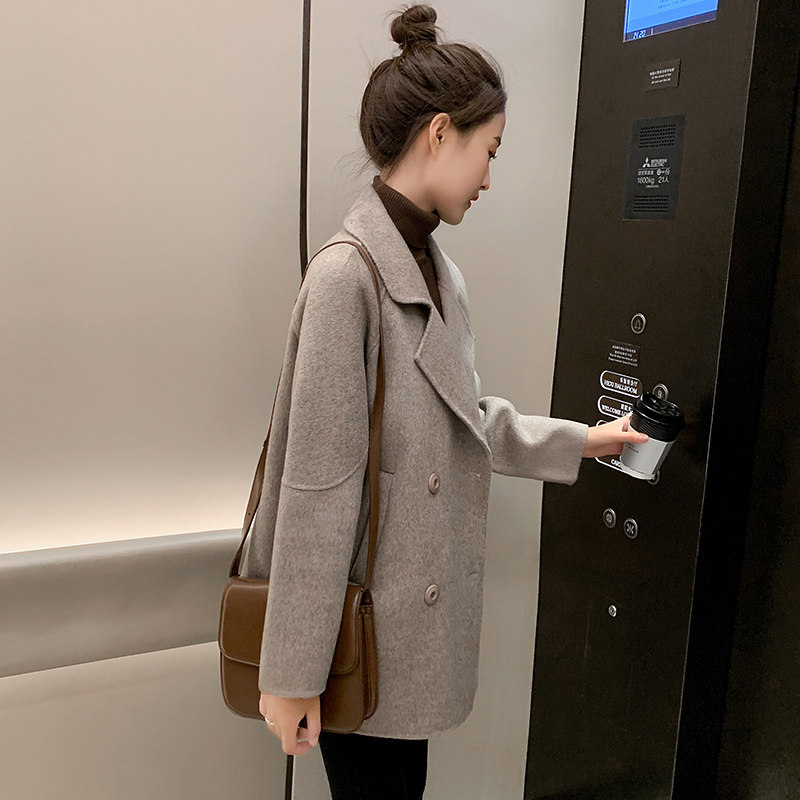 小个子西装领双面羊绒呢子大衣2023新款女装秋冬中长款毛呢外套女