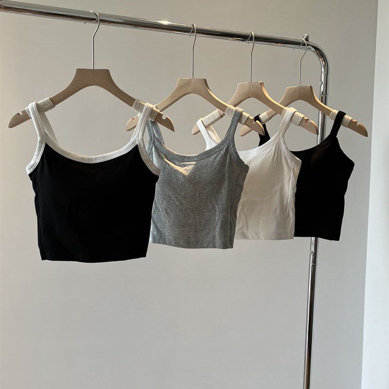 吊带背心女带胸垫一体文胸内搭短款露脐棉质美背打底无袖上衣夏季