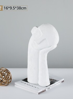 现代简约欧式极简白色托s腮人像摆件雕塑样板房售楼处软装饰品摆