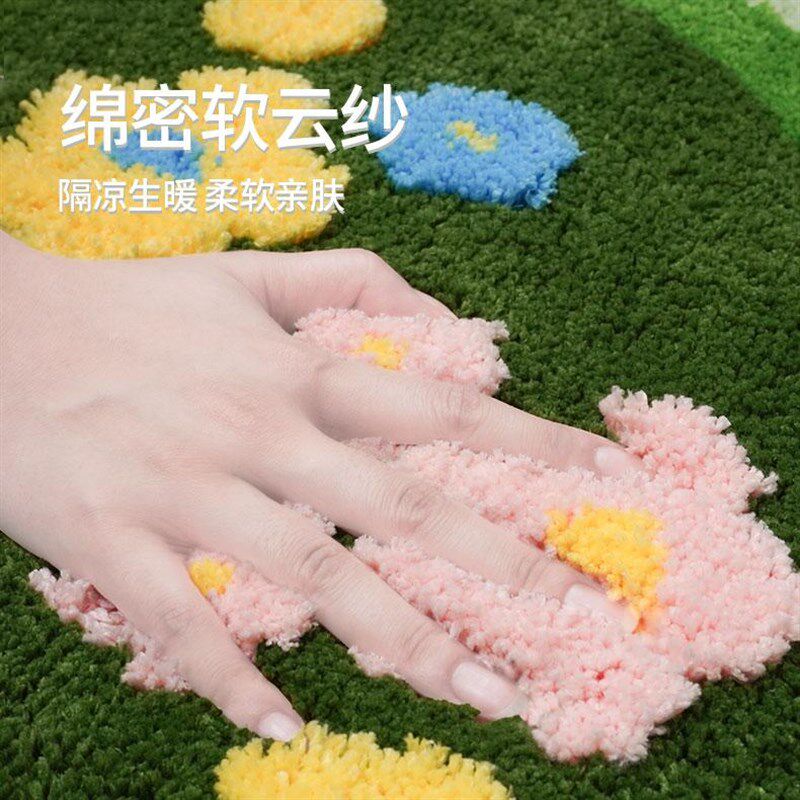 机织苔藓地毯儿童房客厅床边地毯卧E室暖藻绿色地毯床边毯草地地