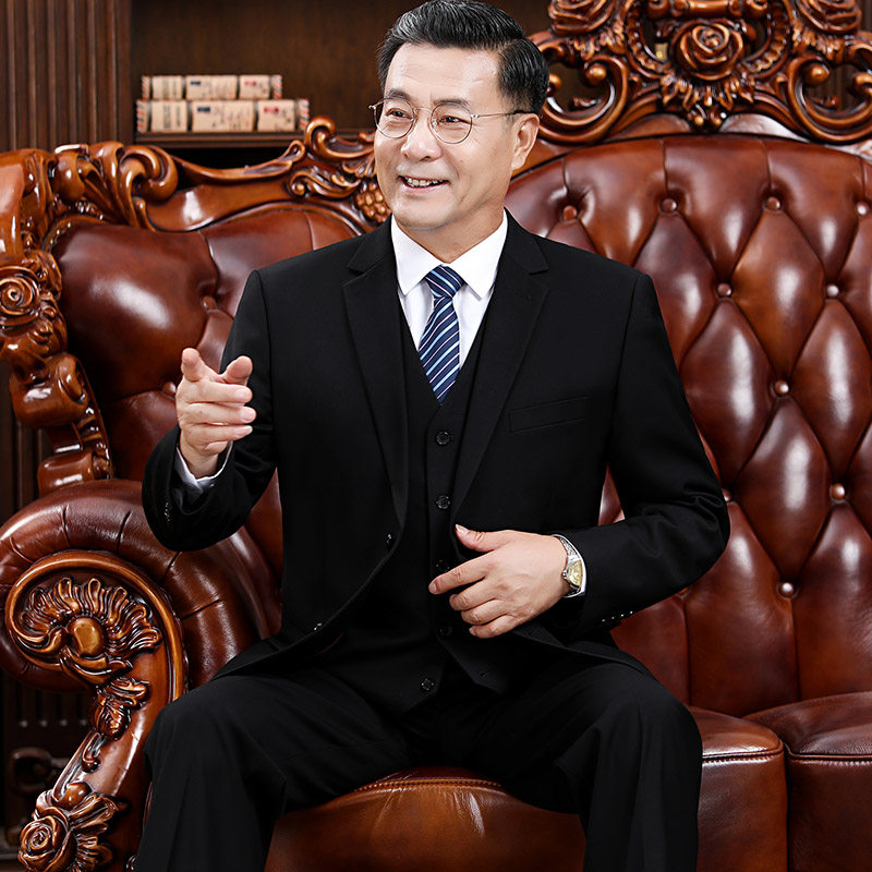 结婚礼服西服套装正装中年男士西装外套父亲中老年人爸爸装三件套