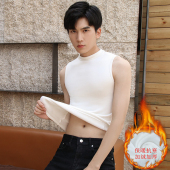 保暖背心男加绒加厚纯棉秋衣单件上衣冬季 半高领打底内衣内穿男士