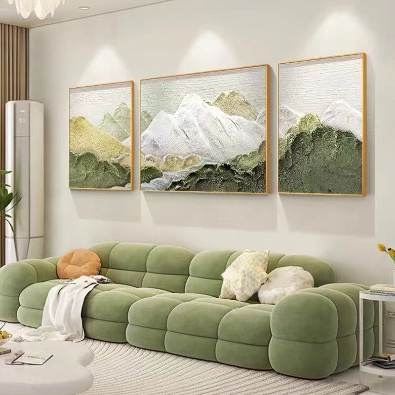 客厅挂画免打孔钉沙发背景墙2023新款客厅东墙靠山W三连装饰画蓝