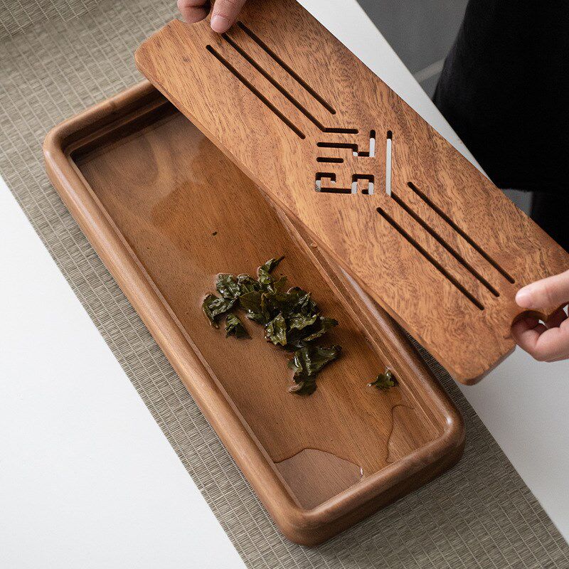 南美胡桃木c储水干泡茶台实木木质方形杯垫茶杯盘日式托盘整木