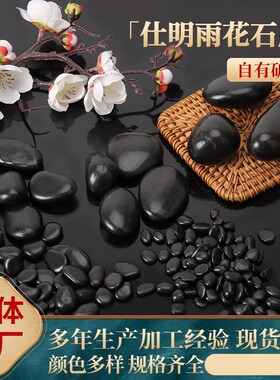 黑色鹅卵石天然高抛光雨花石铺路园林造J景水池垫底亮光石子现货