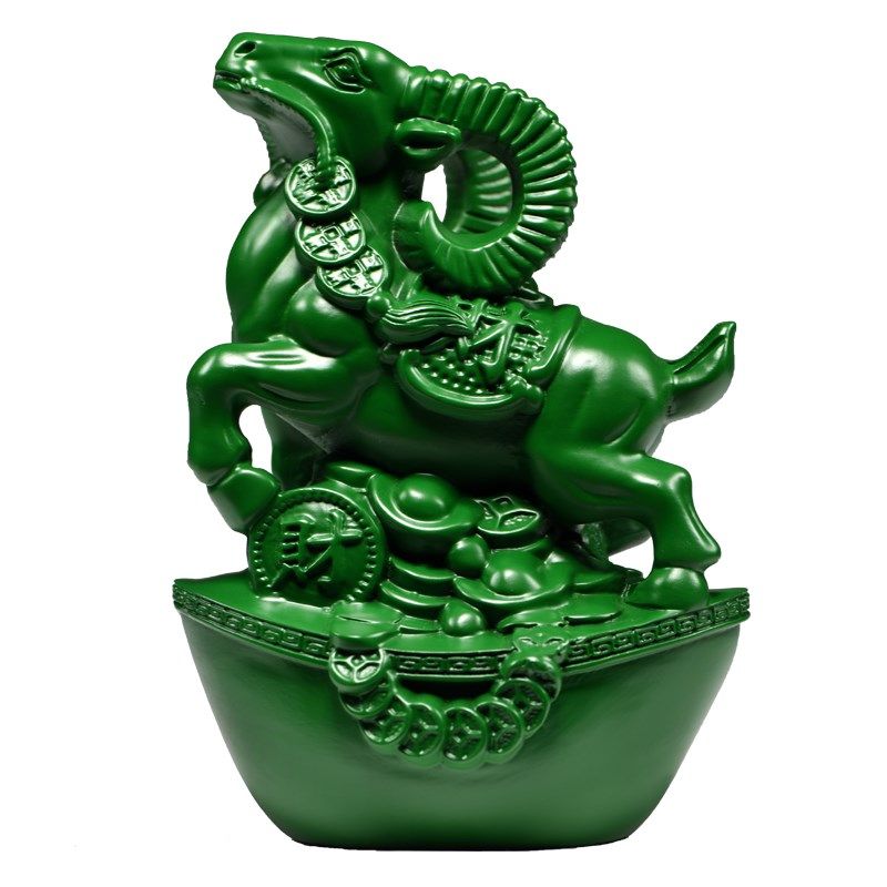 实木雕刻羊摆件绿色生肖羊红木家居客厅办公装饰工艺品.开业送礼