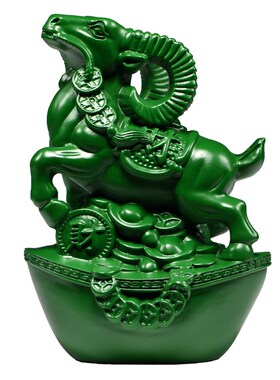 实木雕刻羊摆件绿色生肖羊红木家居客厅办公装饰工艺品.开业送礼