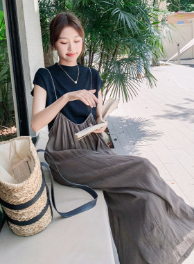 吊带阔腿裤套装女2025夏季新款百搭宽松遮肉设计小众背带裤两件套