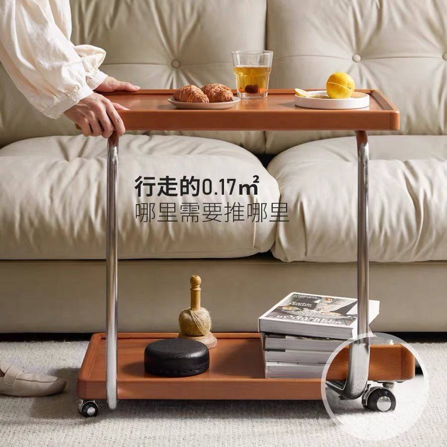 可移动边几C型小推车置物架客厅沙发角几实木床头小X桌子双层茶几
