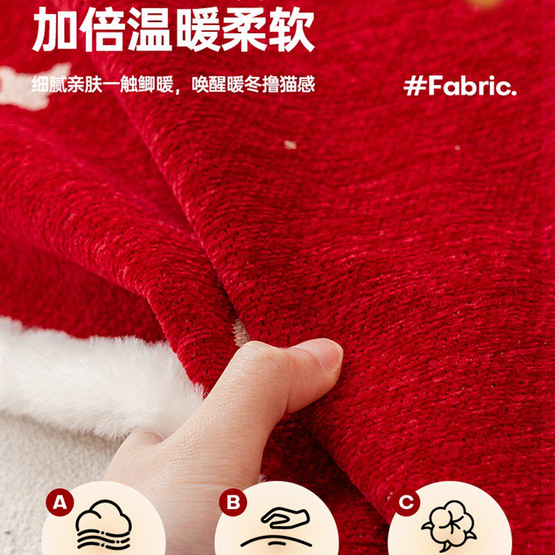 新年毛绒沙发垫红色喜p庆皮沙发坐垫固定防滑直排一片式沙发盖布