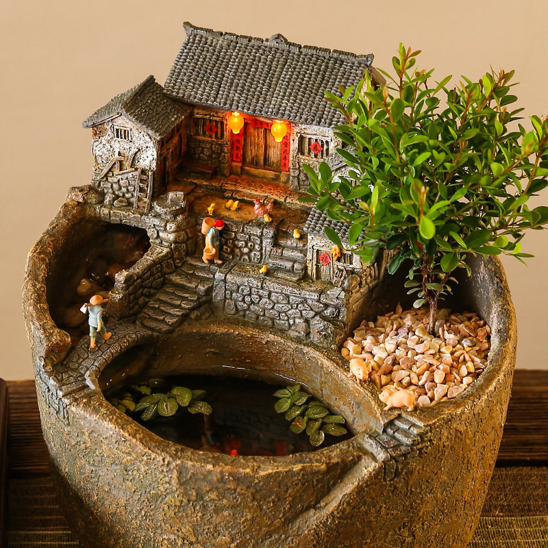 微景观假山流水摆件茶几装饰花盆水循环阳台庭院鱼缸过滤造景禅意