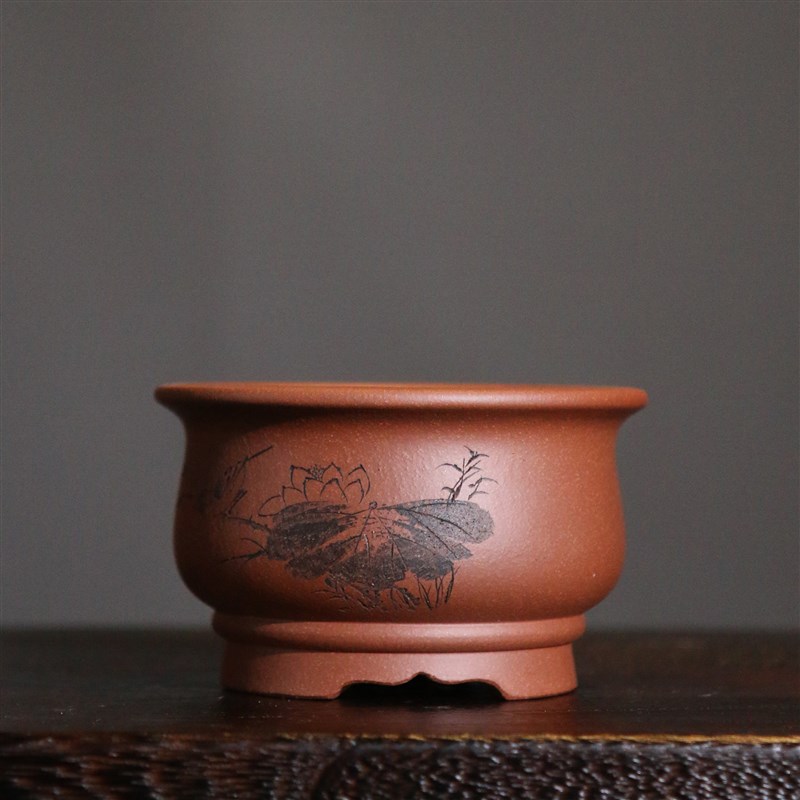 高档精品紫砂花盆唯珍紫砂盆景盆精品微型刻字盆觅陶乡