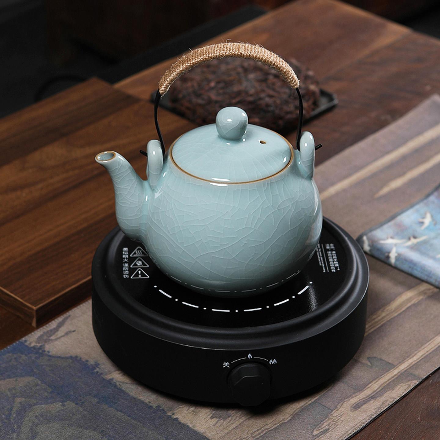 青瓷围炉煮茶壶单壶龙泉冰裂陶瓷加热烧水泡茶养生提梁壶功夫茶具