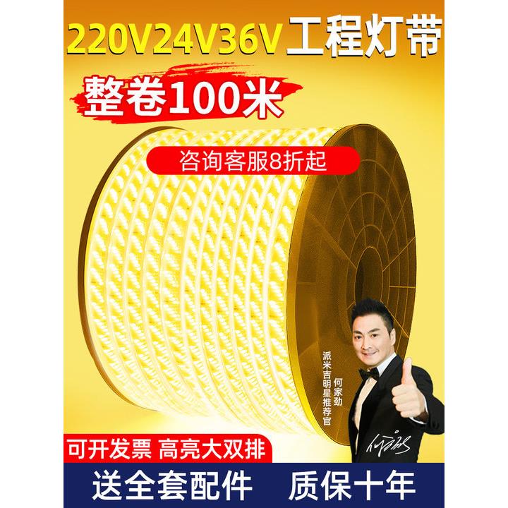 户外防水Led灯条220V超亮工程外墙户外客厅天花板气氛暖灯暖白光