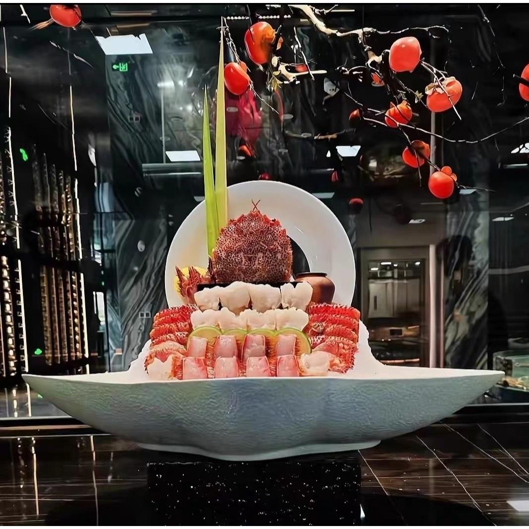 火锅陶瓷餐具刺身拼盘高端展示摆盘鱼雕鲑鱼海鲜姿造装饰冰盘子